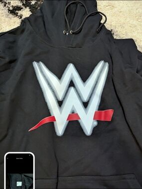 WWE Black Hoodie with White WWE Emblem and Red Accent